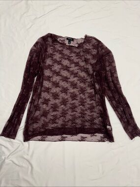 torrid Burgundy Sheer Lace Long-Sleeve Top